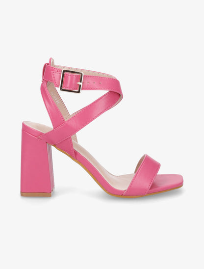 Sandales à talon et brides croisées - Fuschia - 1