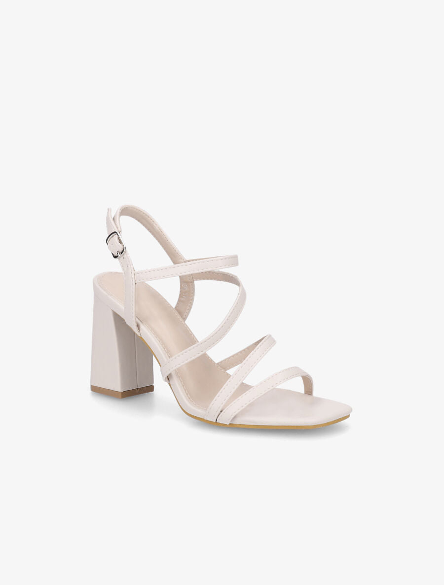 Sandales en simili à talon - Beige - 2
