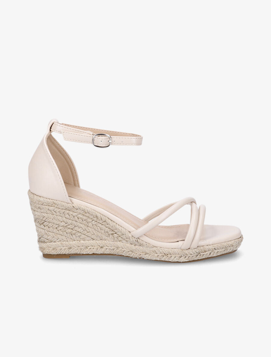 Sandales croisées à talon compensé - Beige - 1