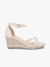 Sandales croisées à talon compensé - Beige - 1