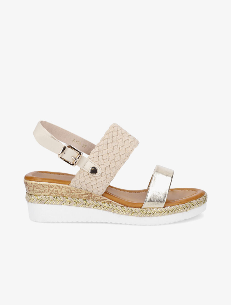 Sandales compensées tressées et irisées - Beige - 1