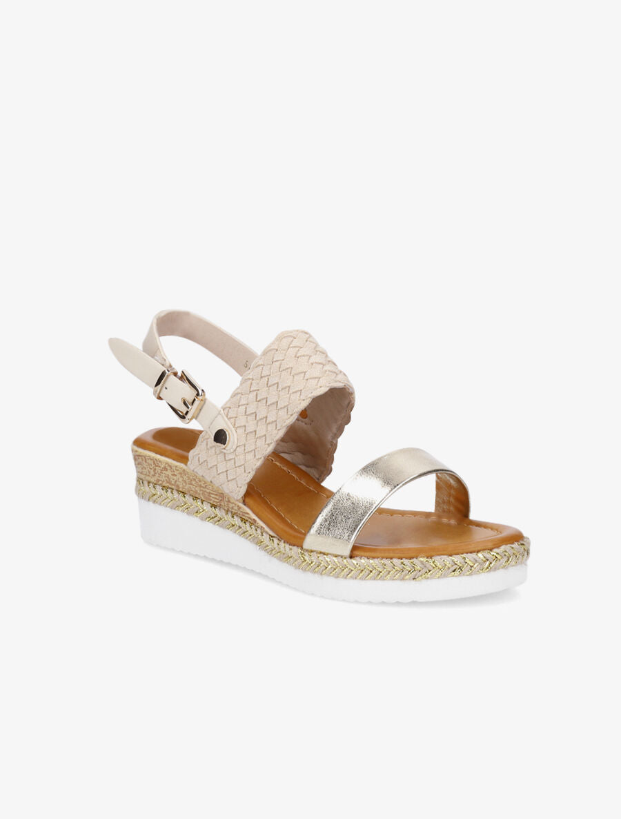 Sandales compensées tressées et irisées - Beige - 2