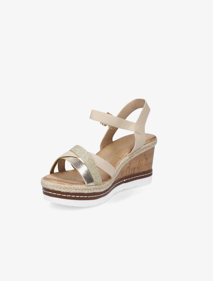 Sandales compensées effet liège et brides irisées - Beige - 3