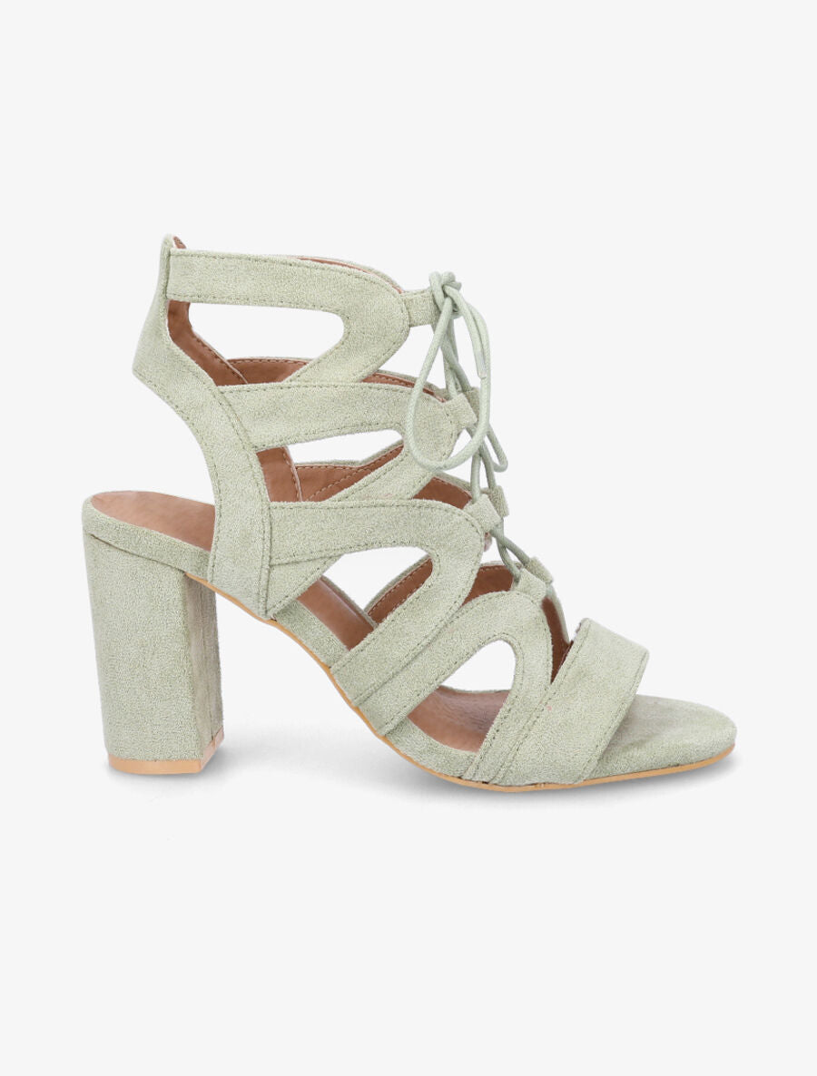 Sandales ajourées à talon en suédine et lacets - Vert clair - 1