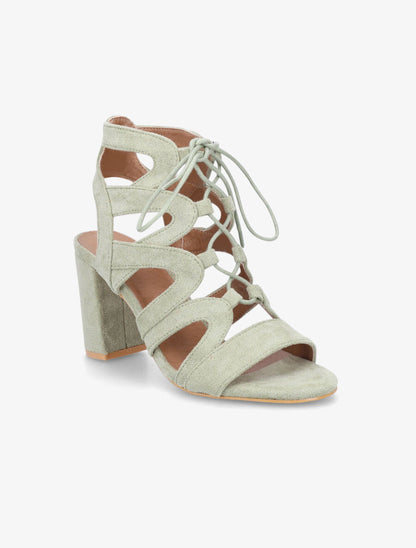Sandales ajourées à talon en suédine et lacets - Vert clair - 2