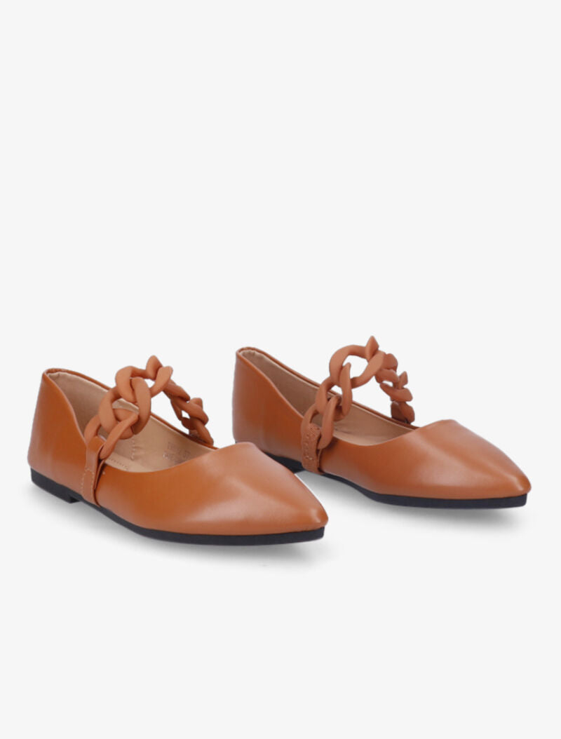 Ballerines à chaîne décorative - Camel - 4