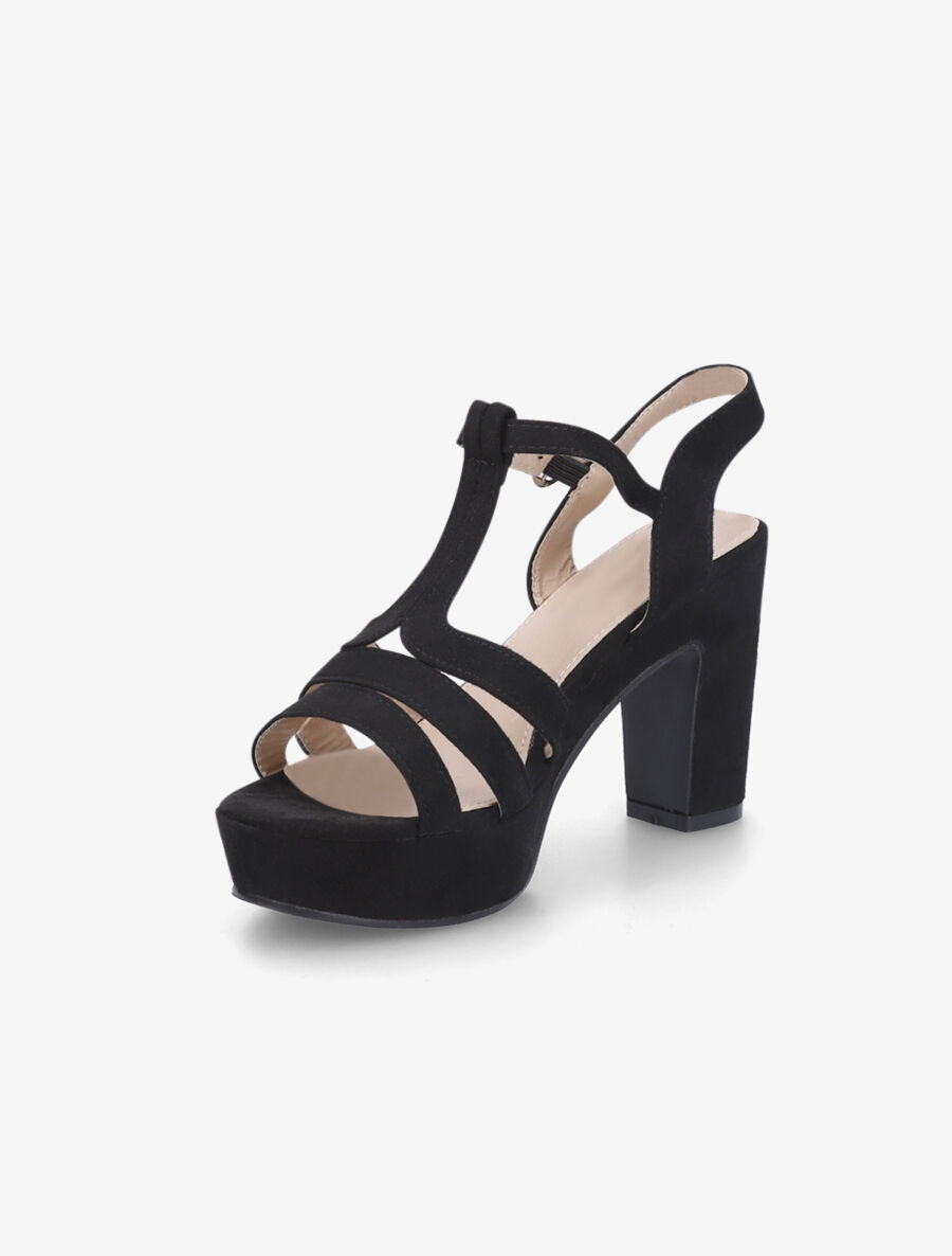 Sandales en suédine à plateforme et talon - Noir - 3