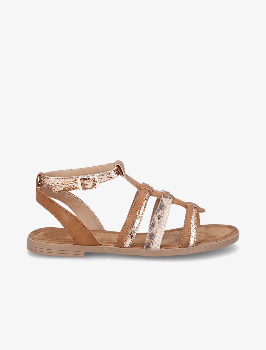Nu-pieds en simili à multi brides - Camel - 2