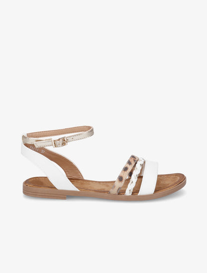 Nu-pieds à triples brides imprimé léopard et tressées - Blanc - 5
