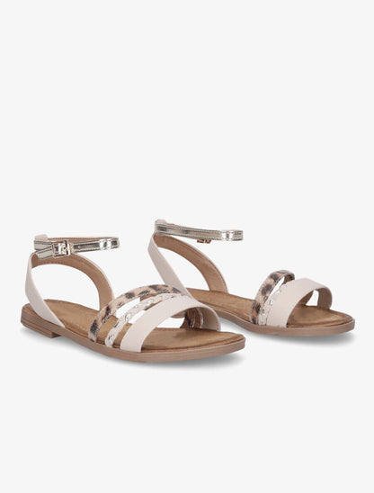 Nu-pieds à triples brides imprimé léopard et tressées - Beige - 4