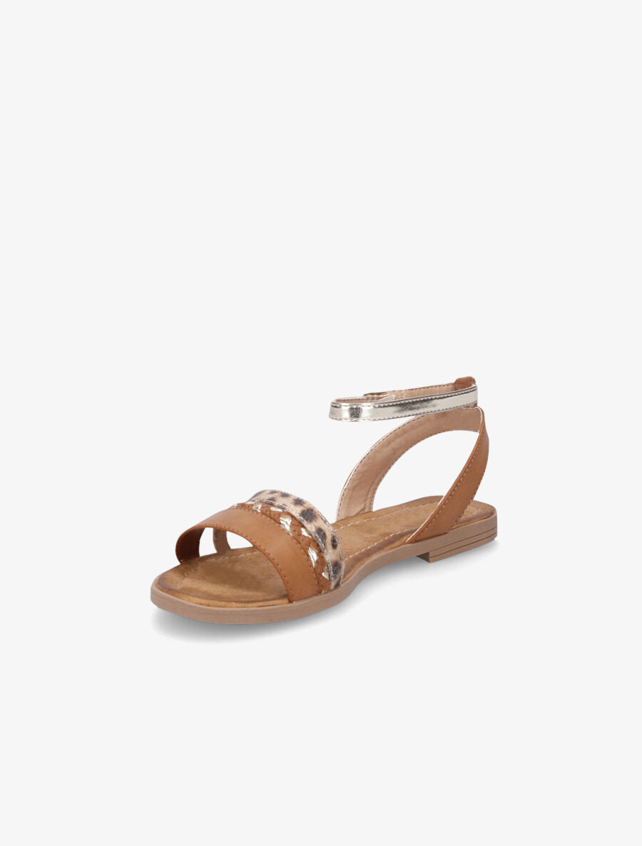 Nu-pieds à triples brides imprimé léopard et tressées - Camel - 3