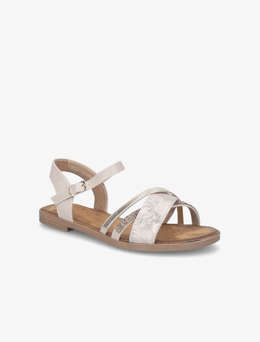 Nu-pieds à strass et bride irisée - Beige - 2
