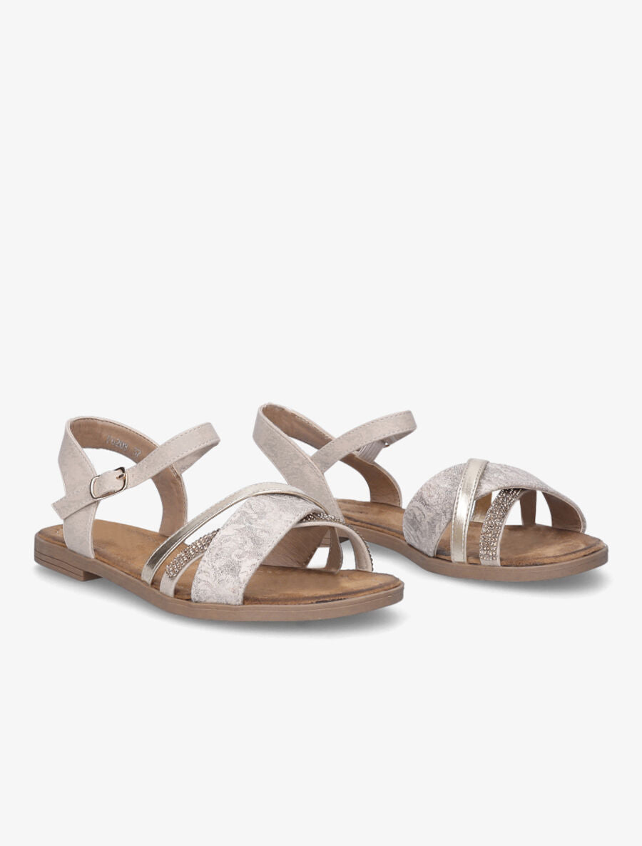 Nu-pieds à strass et bride irisée - Beige - 4
