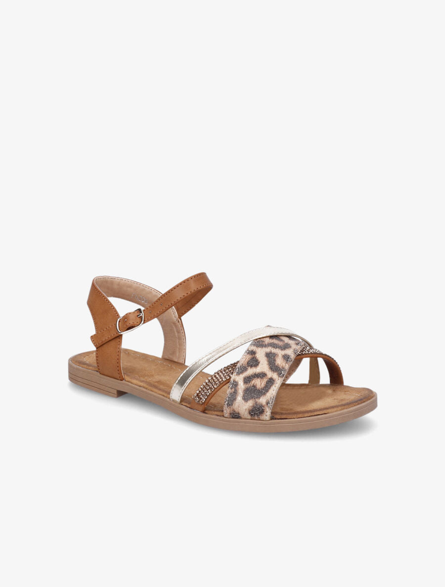 Nu-pieds à strass et bride léopard - Camel - 2