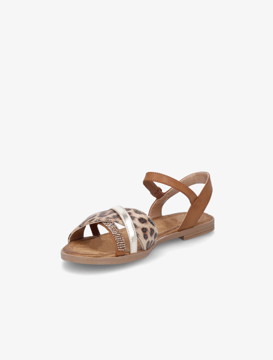 Nu-pieds à strass et bride léopard - Camel - 3