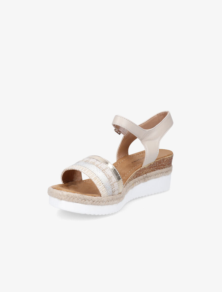 Sandales compensées à ganses rayées - Beige - 3