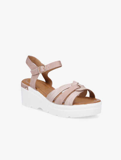 Sandales compensées irisées à brides croisées - Rose - 2