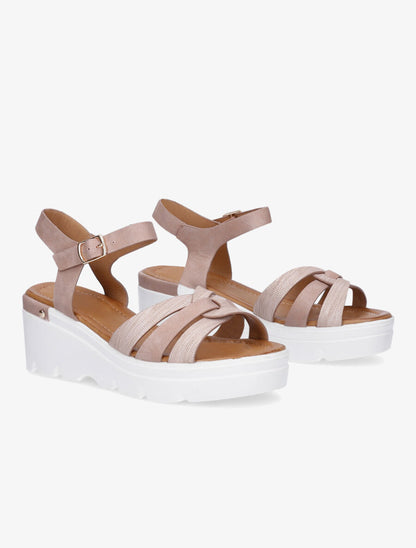 Sandales compensées irisées à brides croisées - Rose - 4