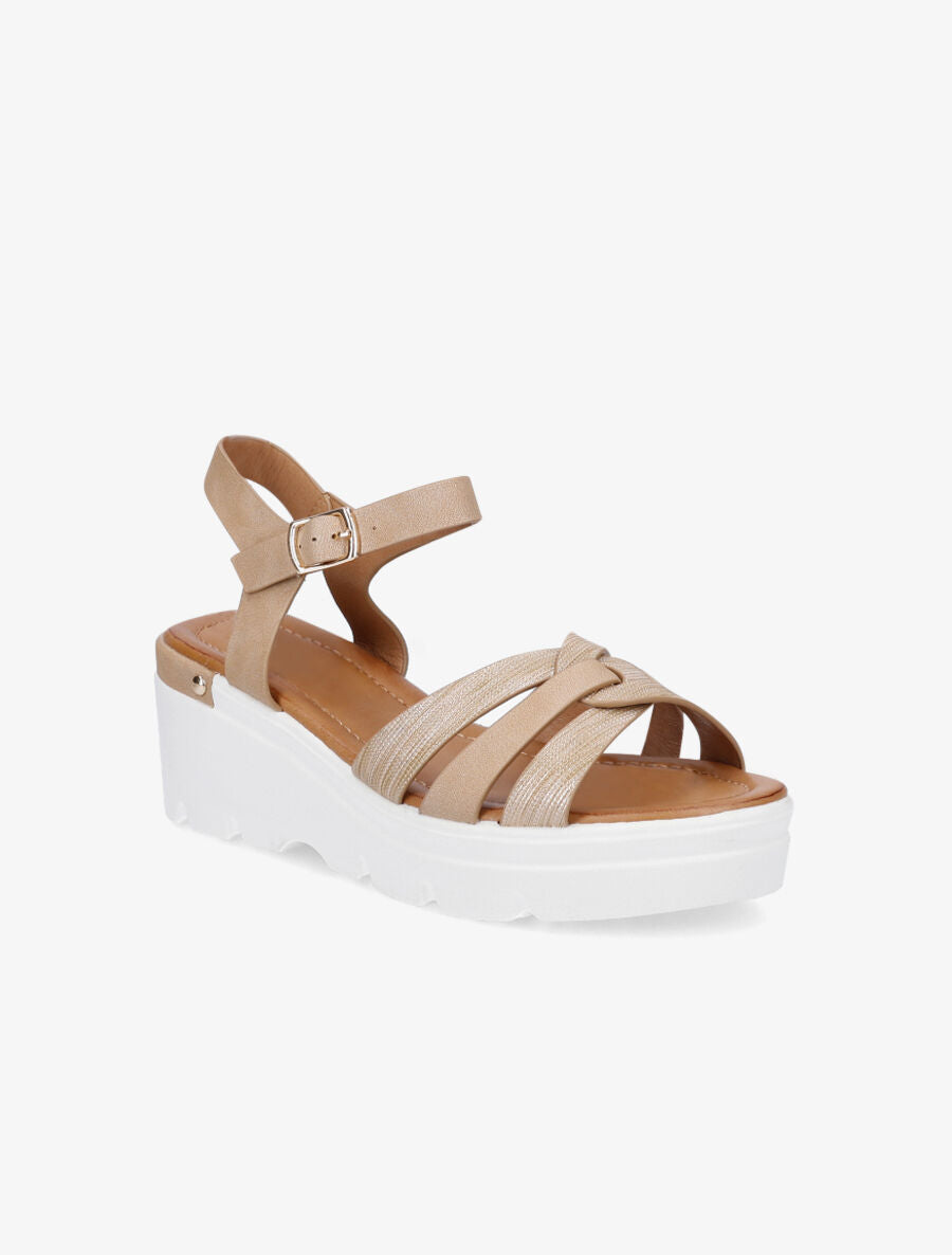 Sandales compensées irisées à brides croisées - Beige - 2
