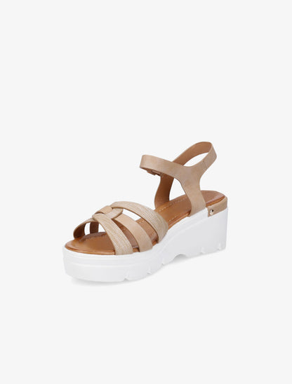 Sandales compensées irisées à brides croisées - Beige - 3