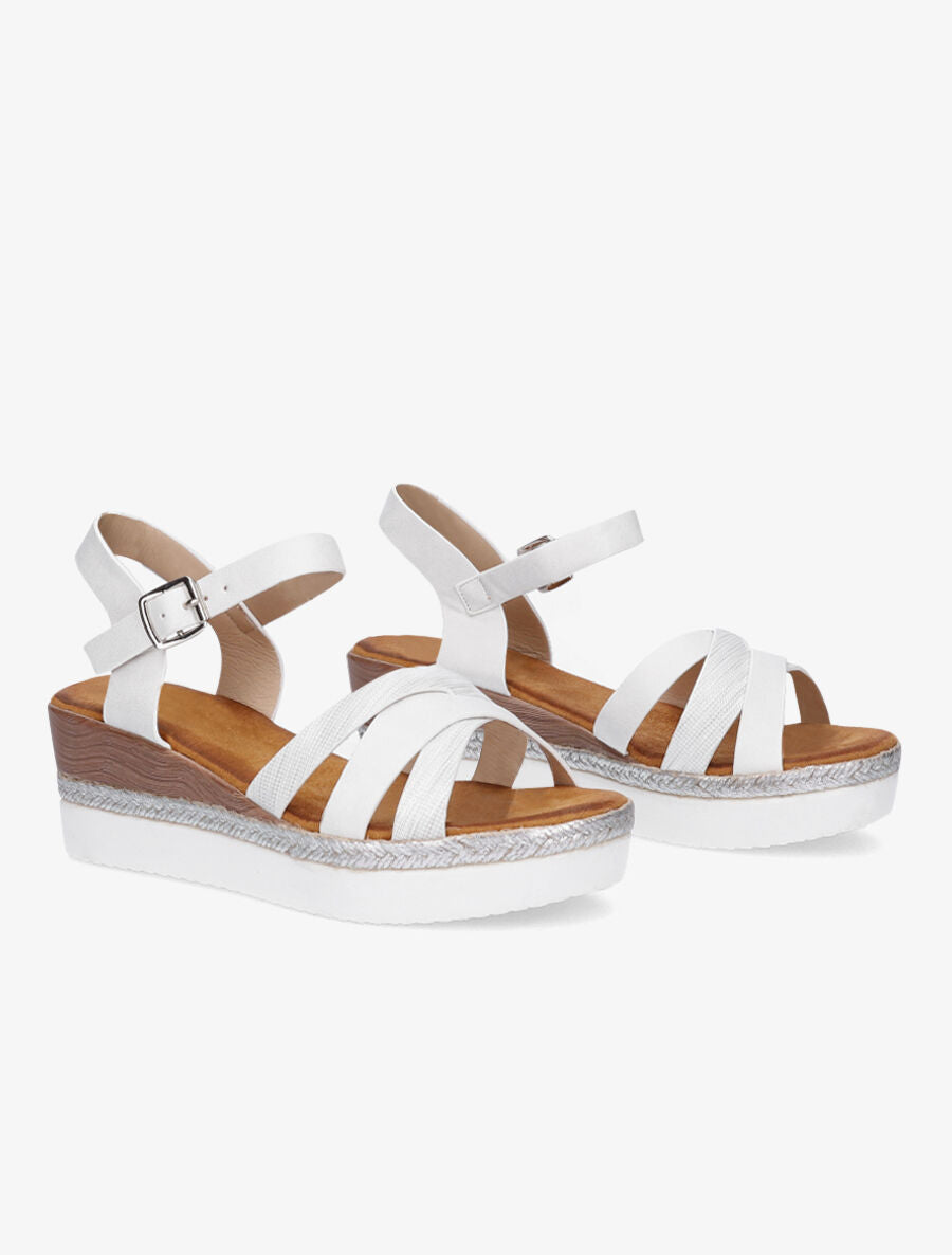 Sandales compensées irisées et croisées - Blanc - 4