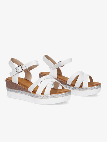 Sandales compensées irisées et croisées - Blanc - 4