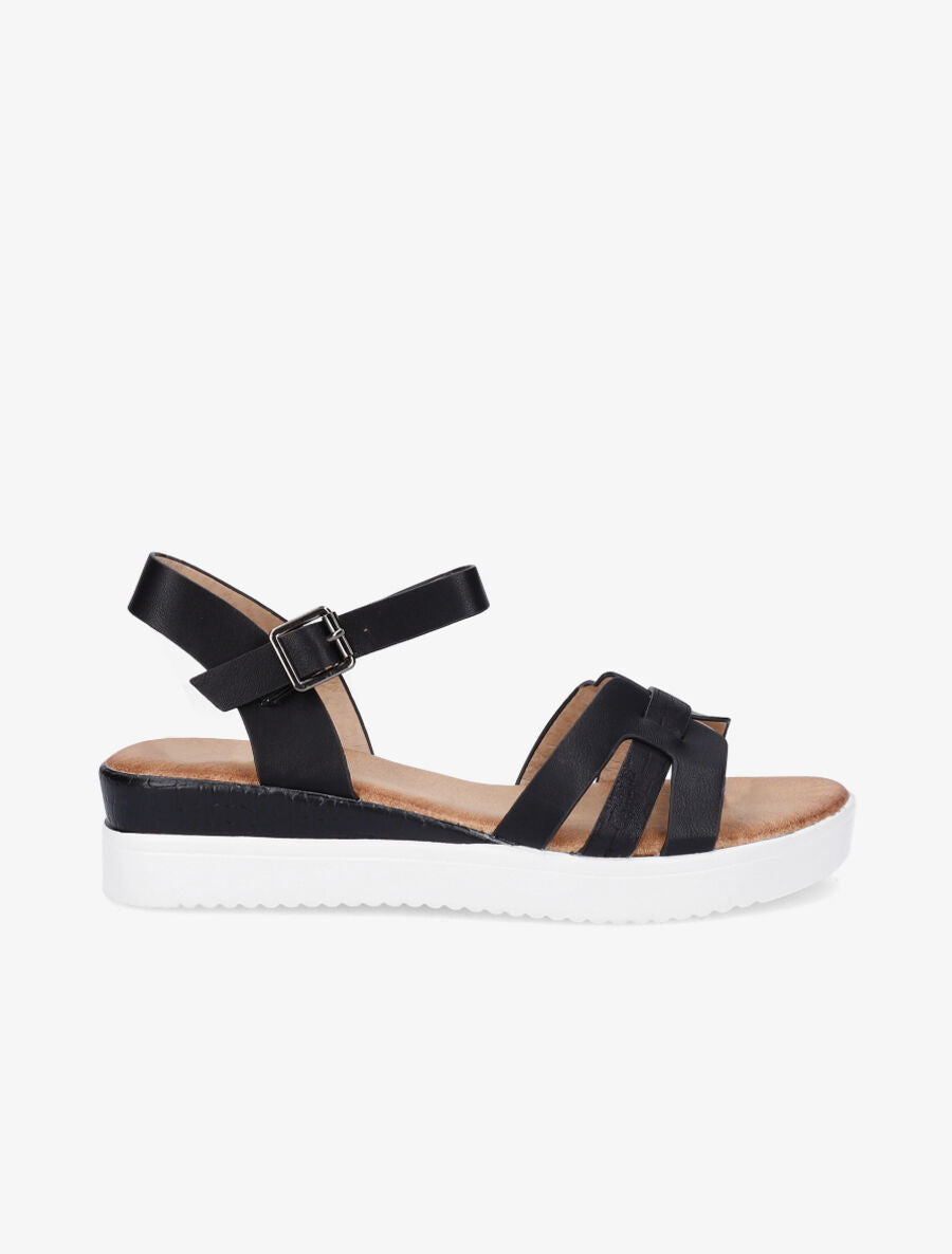 Sandales compensées bride fantaisie croco - Noir - 5