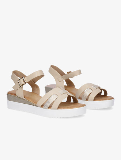 Sandales compensées bride fantaisie croco - Beige - 4