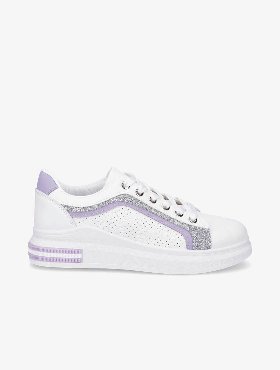 Sneakers en simili perforés à bandes pailletées - Lilas - 1