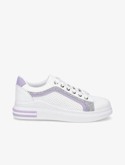 Sneakers en simili perforés à bandes pailletées - Lilas - 1
