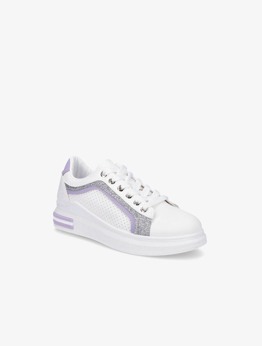 Sneakers en simili perforés à bandes pailletées - Lilas - 2