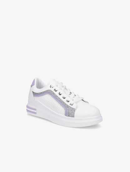 Sneakers en simili perforés à bandes pailletées - Lilas - 2