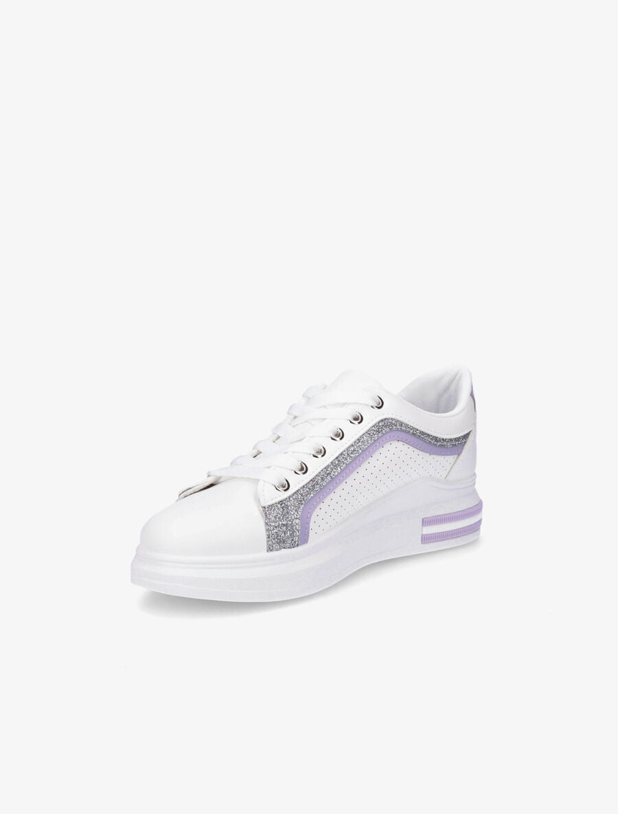 Sneakers en simili perforés à bandes pailletées - Lilas - 3