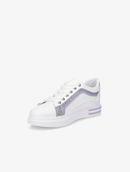 Sneakers en simili perforés à bandes pailletées - Lilas - 3