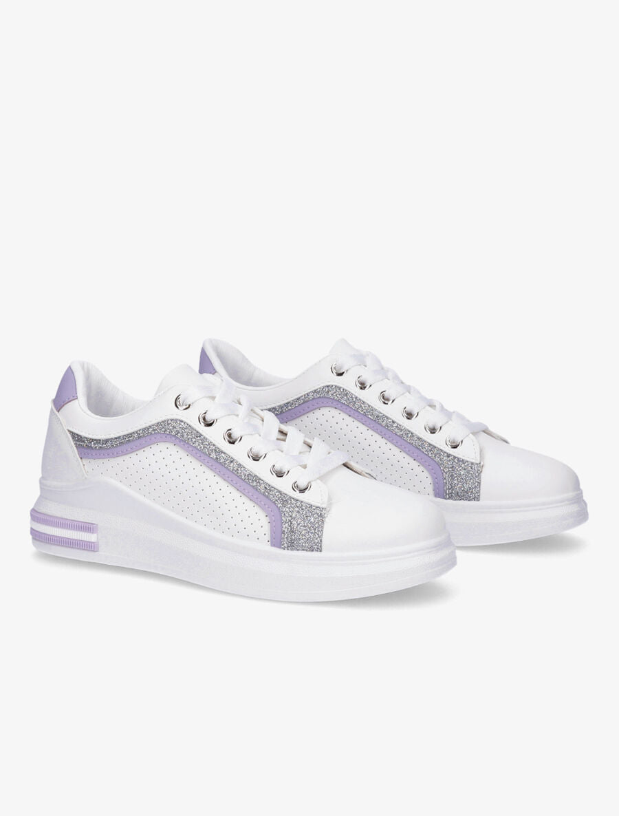 Sneakers en simili perforés à bandes pailletées - Lilas - 4