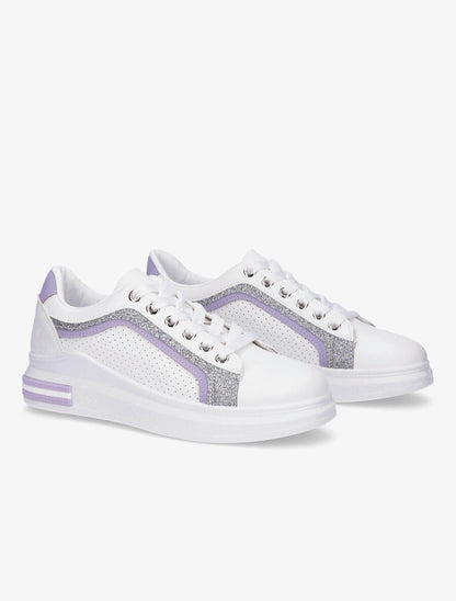 Sneakers en simili perforés à bandes pailletées - Lilas - 4