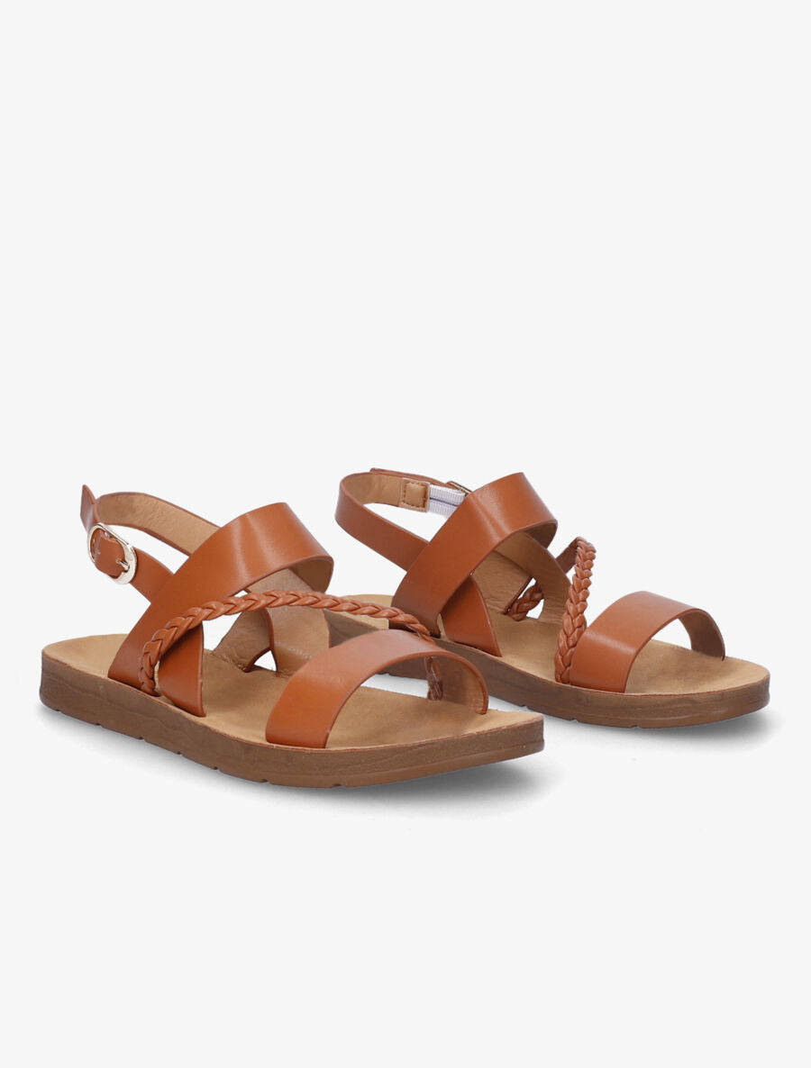 Nu-pieds à tresse en simili - Camel - 4
