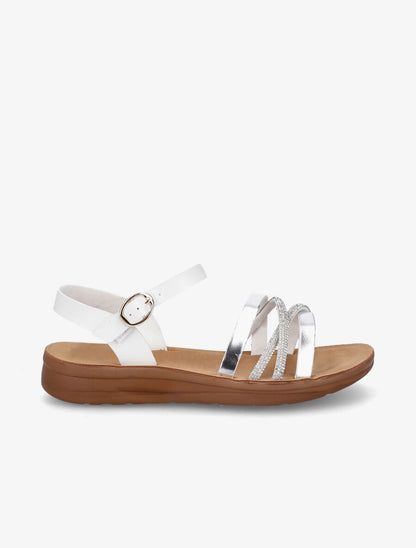 Nu-pieds à brides irisées et strass - Blanc - 1