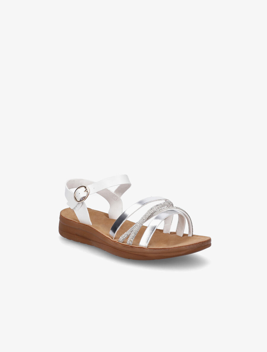 Nu-pieds à brides irisées et strass - Blanc - 2