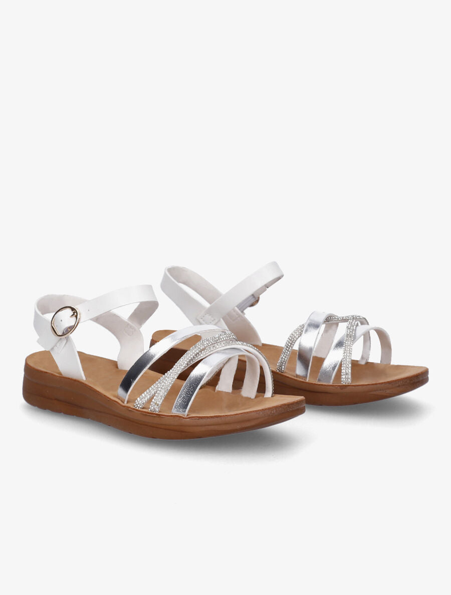 Nu-pieds à brides irisées et strass - Blanc - 4