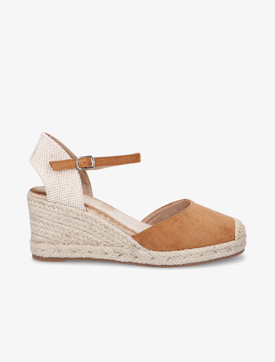 Sandales compensées style espadrilles bi-matière - Camel - 1
