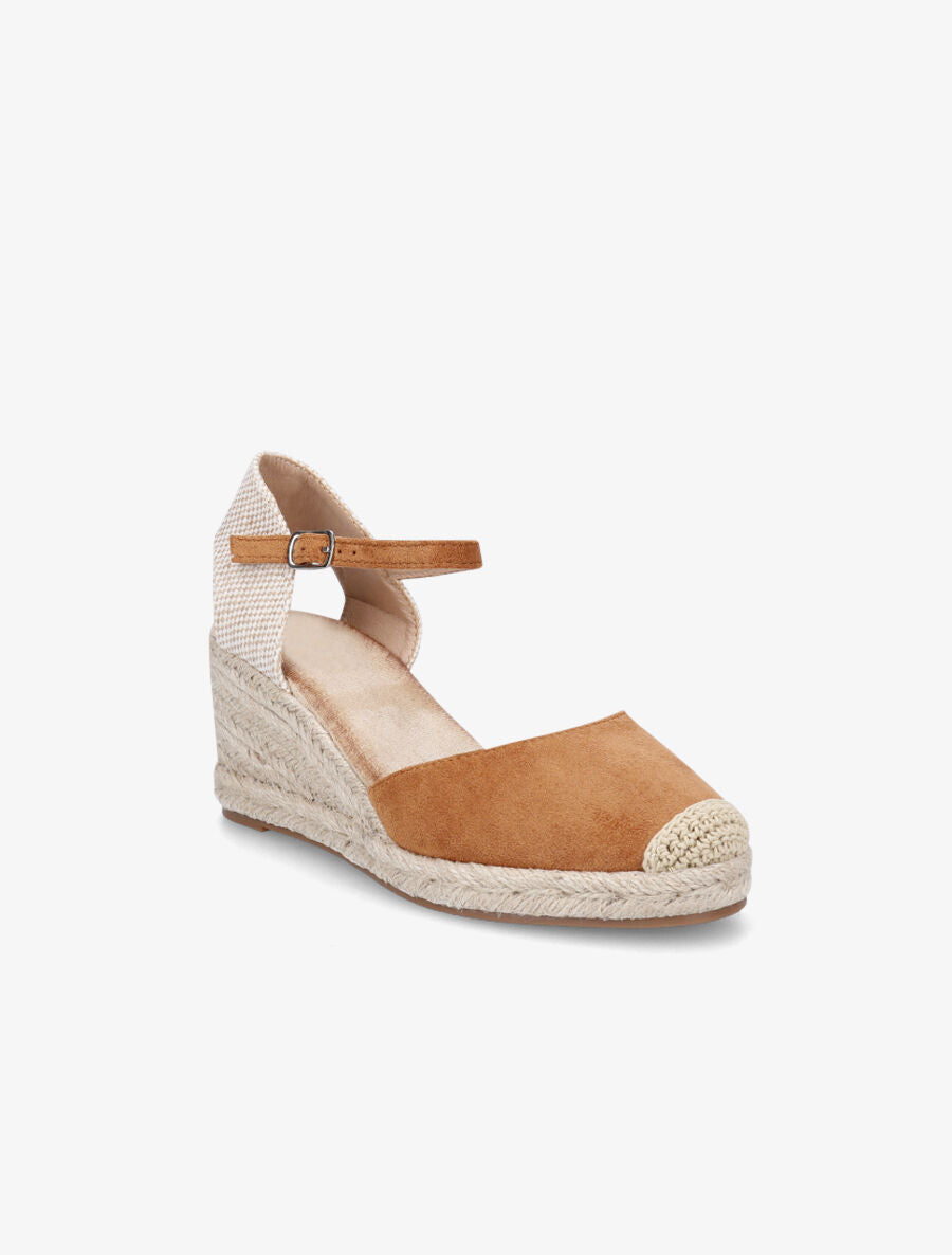 Sandales compensées style espadrilles bi-matière - Camel - 2