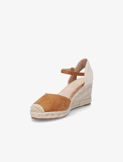 Sandales compensées style espadrilles bi-matière - Camel - 3