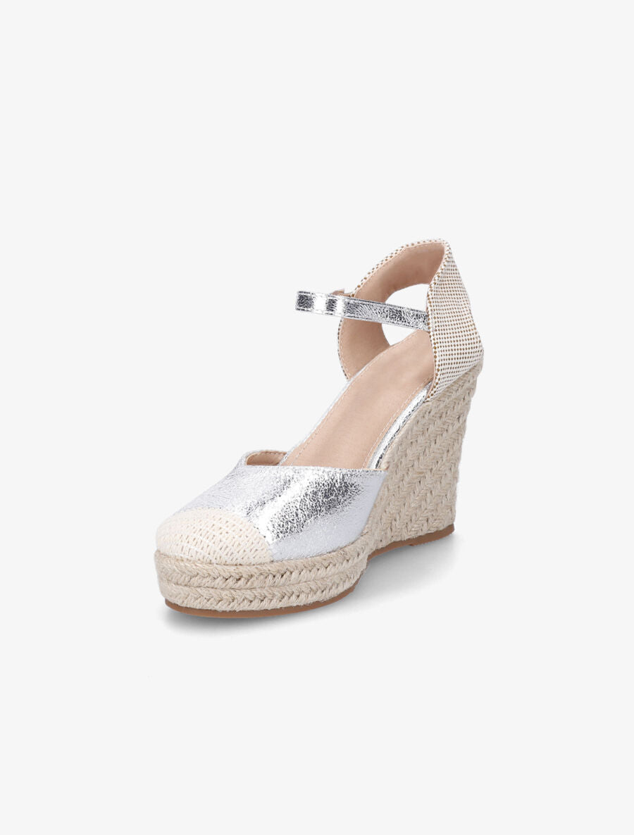Compensées style espadrilles bi-matière - Argent - 3