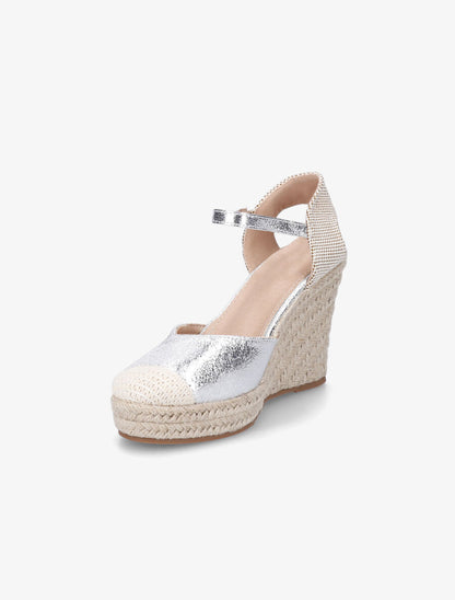 Compensées style espadrilles bi-matière - Argent - 3