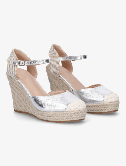 Compensées style espadrilles bi-matière - Argent - 4