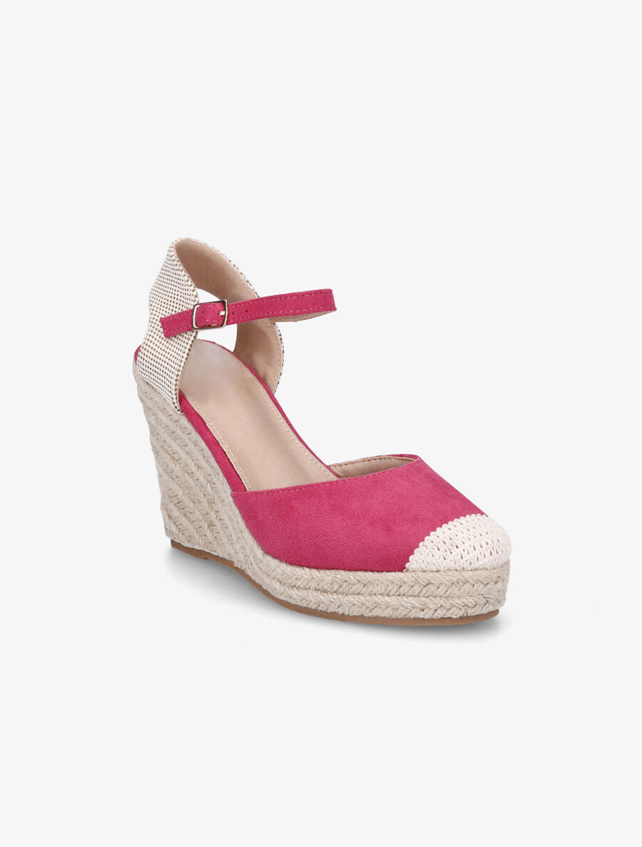 Compensées style espadrilles bi-matière - Fushia - 2