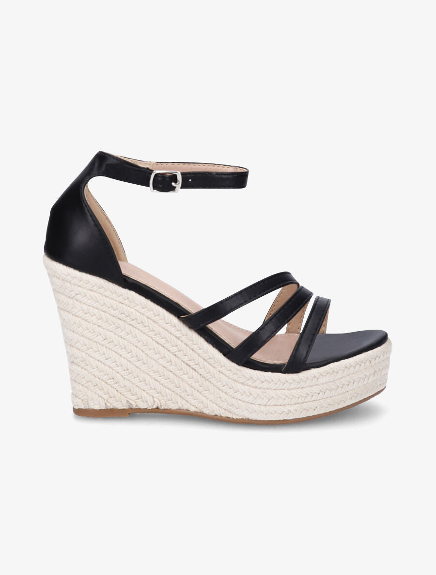 Sandales compensées style espadrilles - Noir - 1