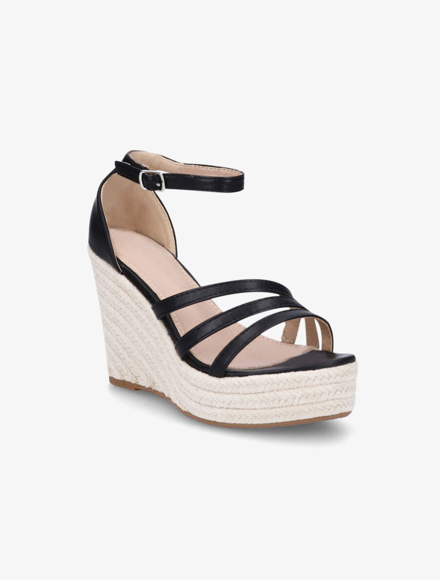 Sandales compensées style espadrilles - Noir - 2