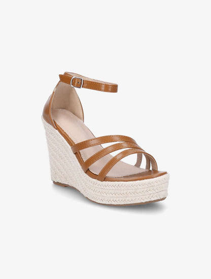 Sandales compensées style espadrilles - Camel - 2